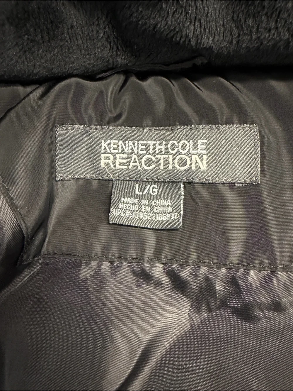 Kenneth Cole Reaction Black Hooded Long Puffer Coat Quilted Zip Jacket Large
